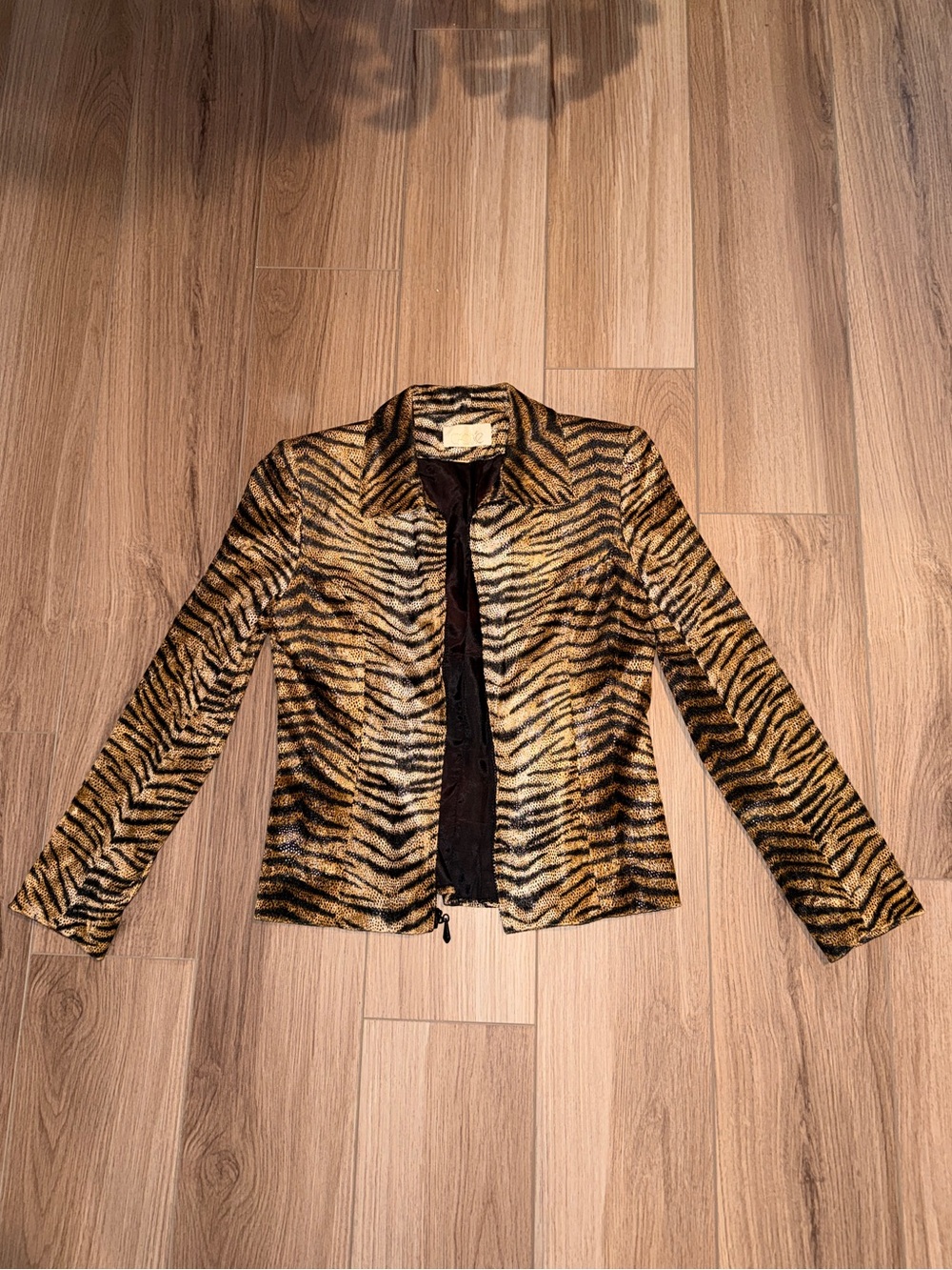 Cache black and gold textured tiger stripe jacket